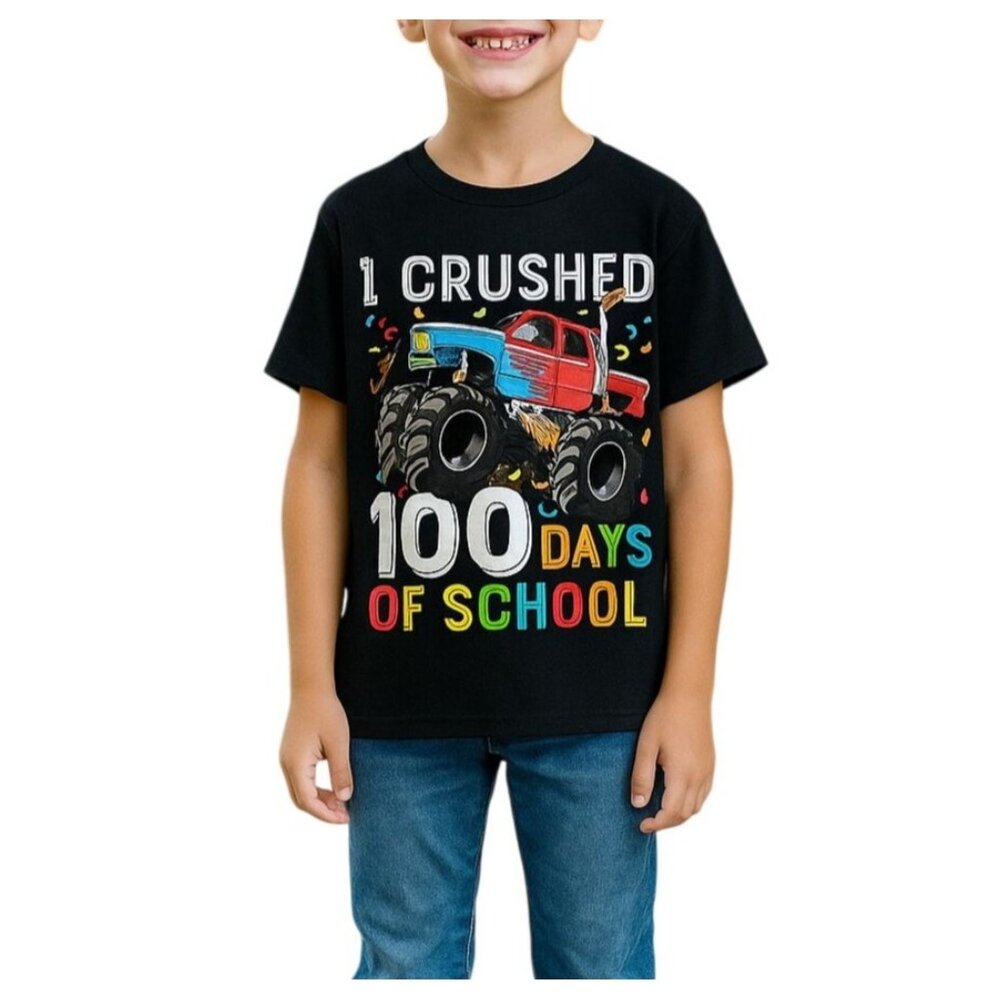 Youth I Crushed 100 Days Of School Monster Truck Black T-Shirt Size X-Small